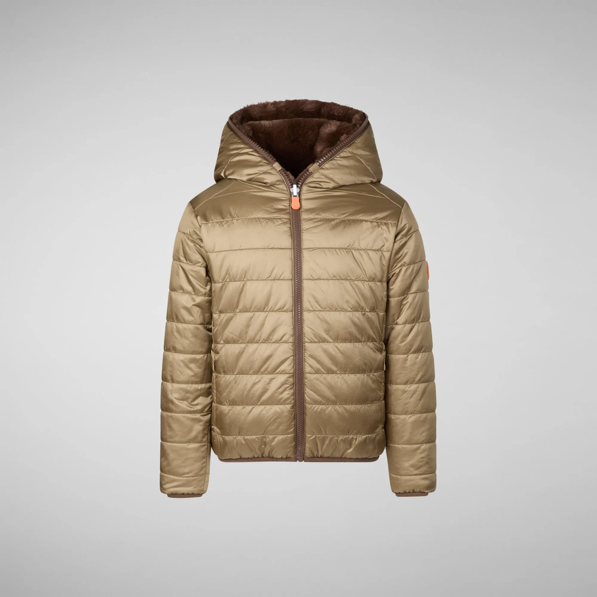 Girls' hooded reversible jacket Chloe in teddy brown