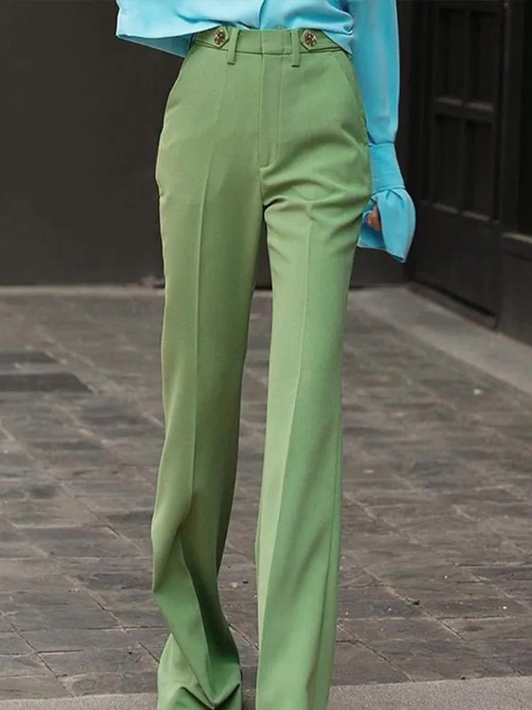 Green High Waist Mopping Trousers Woman Pants