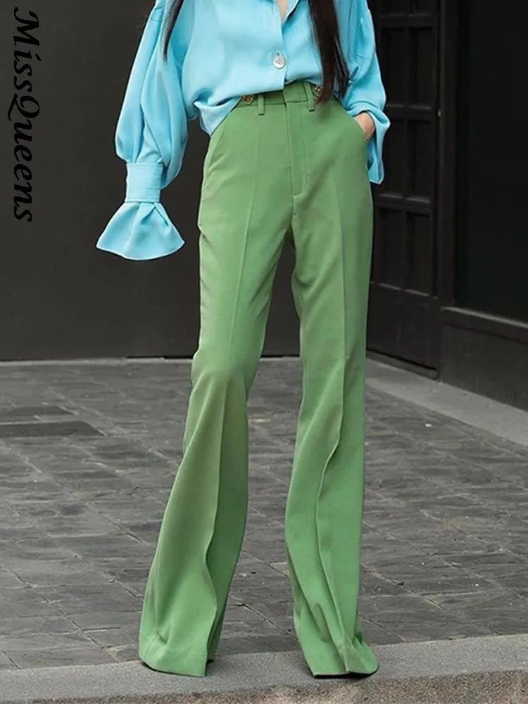 Green High Waist Mopping Trousers Woman Pants