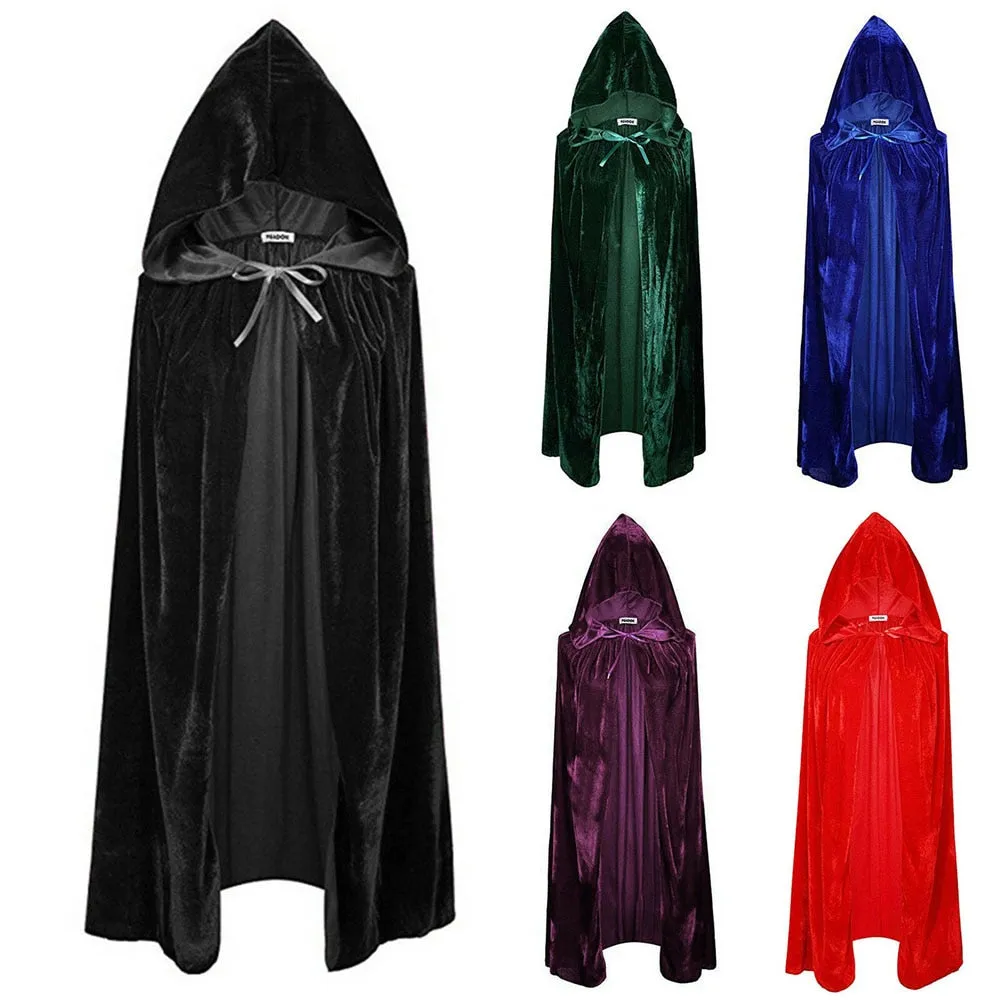 🎃🎃Halloween Velvet Cloak Cape Hooded Medieval