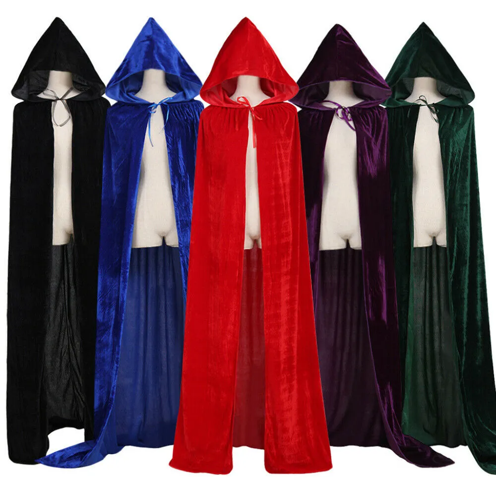 🎃🎃Halloween Velvet Cloak Cape Hooded Medieval