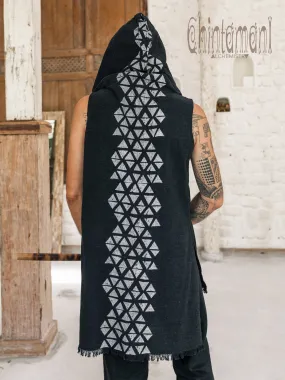 Hooded Vest Shirt for Men / Printed Tank Top with Huge Hood / Black