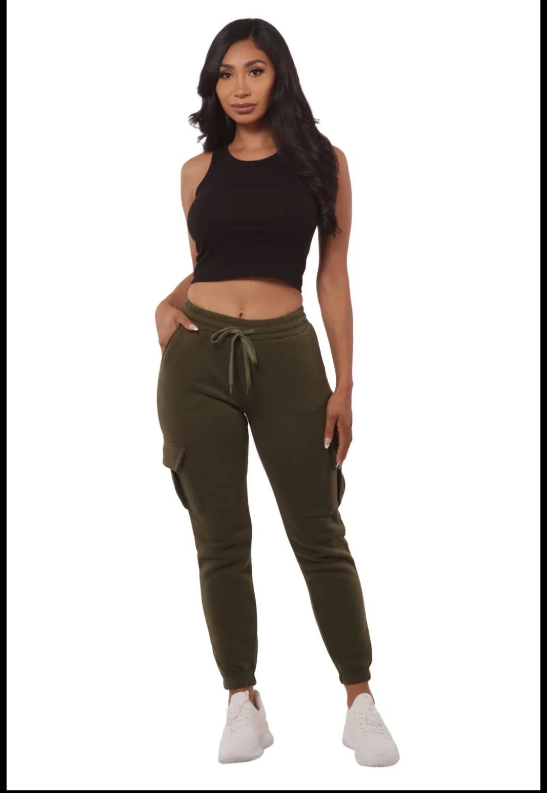 Hunter Green Women's Fleeced Lined Cargo Sweatpants