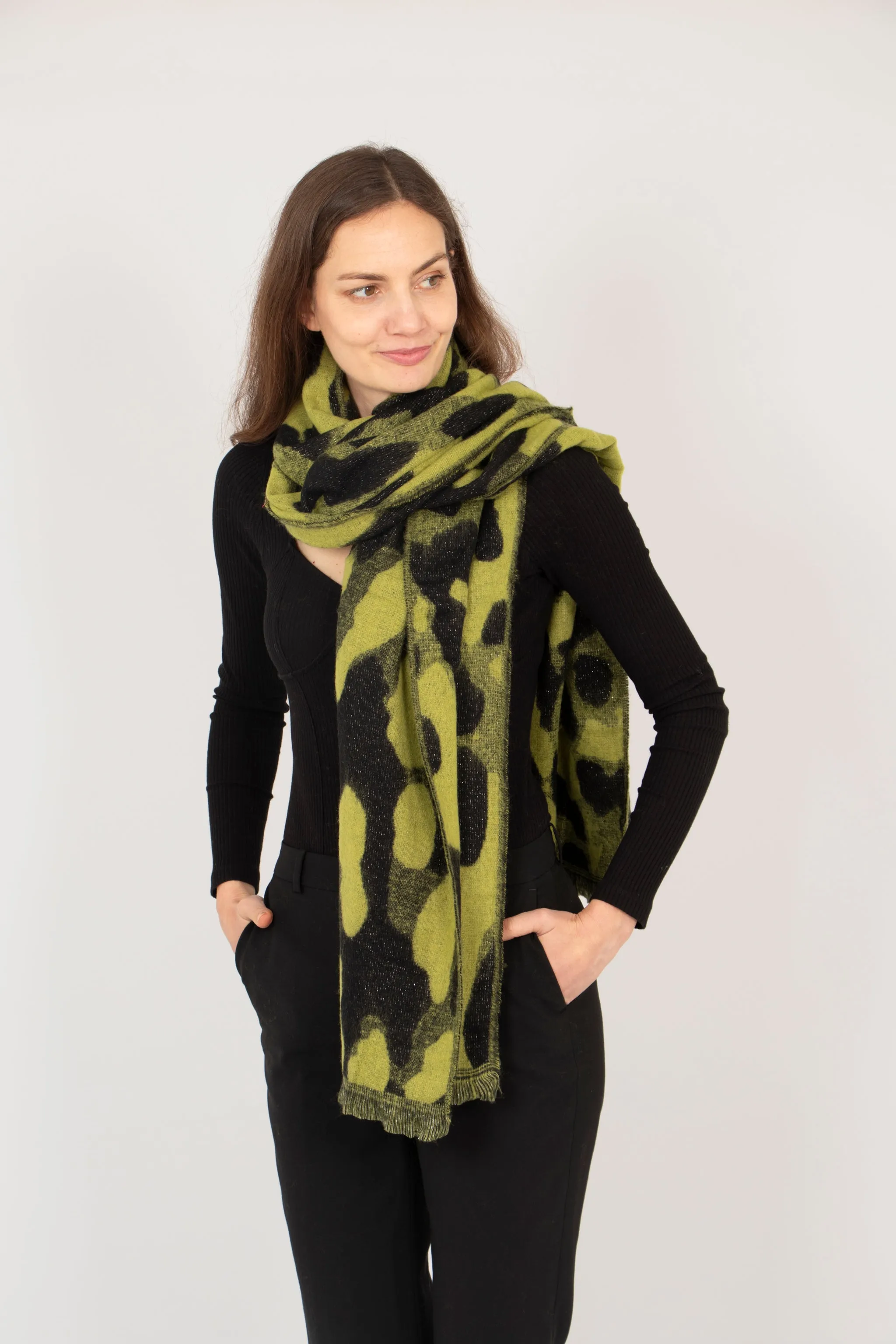 Jamie Heavyweight Scarf - Lime, Leopard