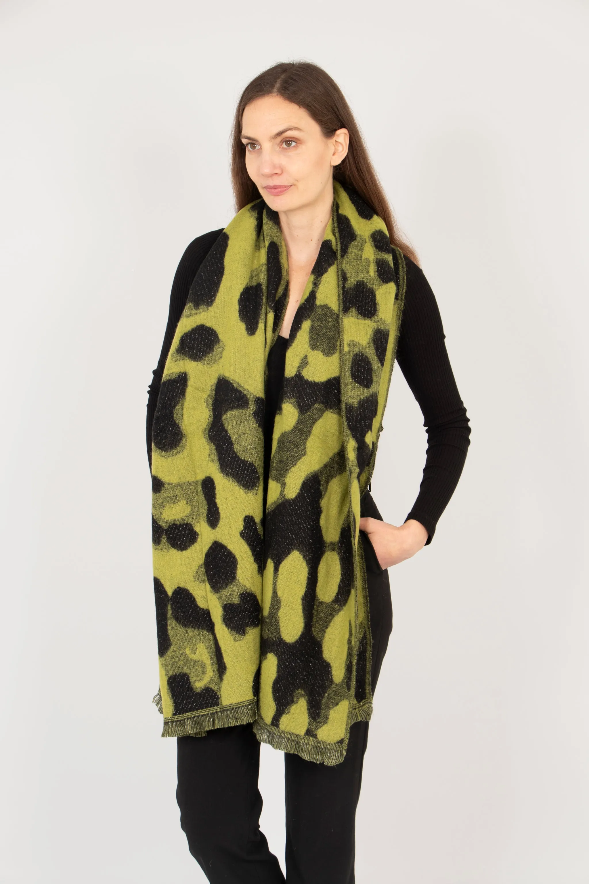 Jamie Heavyweight Scarf - Lime, Leopard