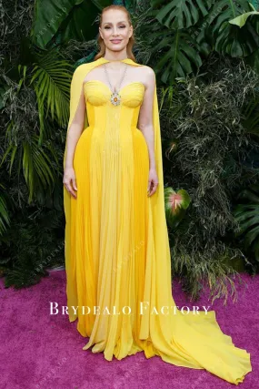 Jessica Chastain Yellow Chiffon Cape Dress 2023 Tony Awards