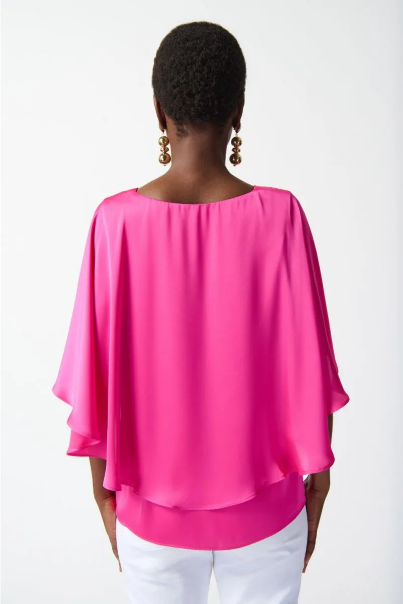 Joseph Ribkoff Flowy Satin Cape Sleeve V-Neck Top 242202