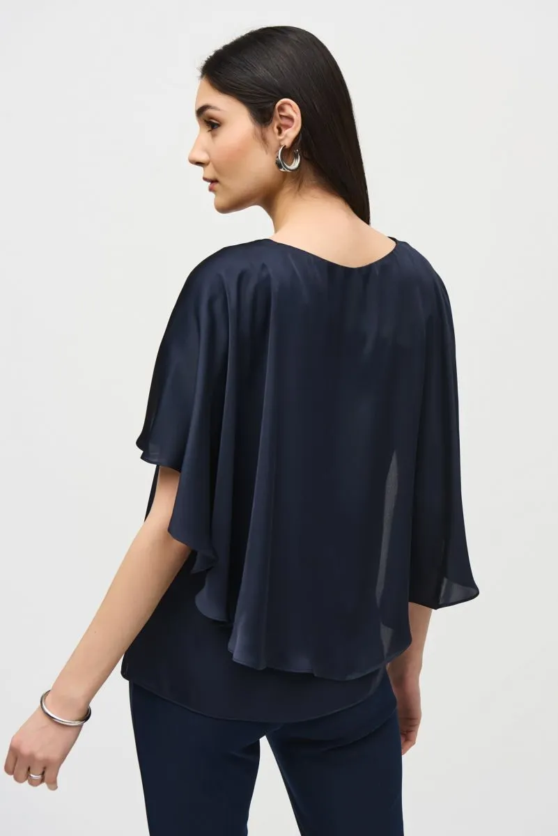 Joseph Ribkoff Flowy Satin Cape Sleeve V-Neck Top 242202