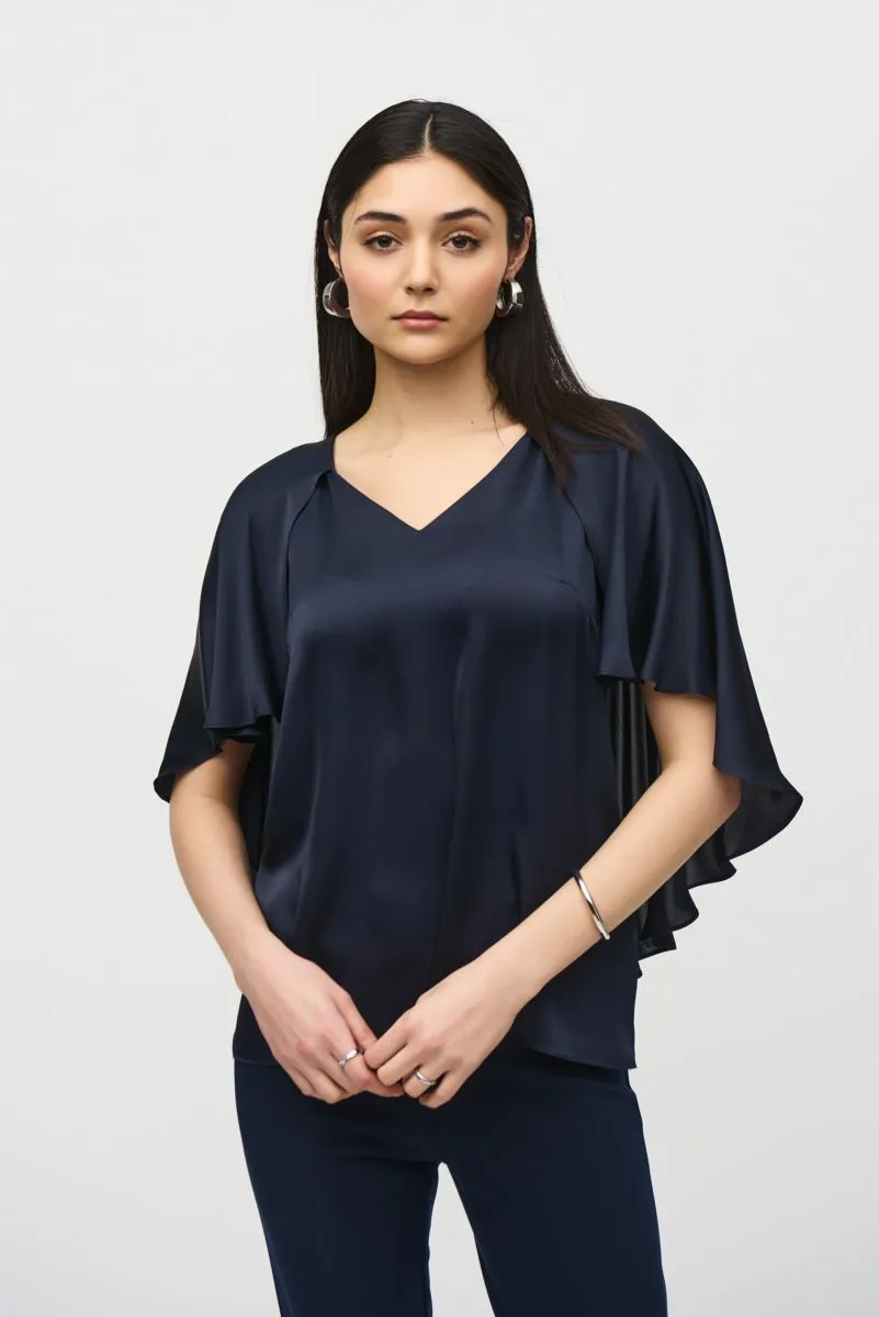 Joseph Ribkoff Flowy Satin Cape Sleeve V-Neck Top 242202