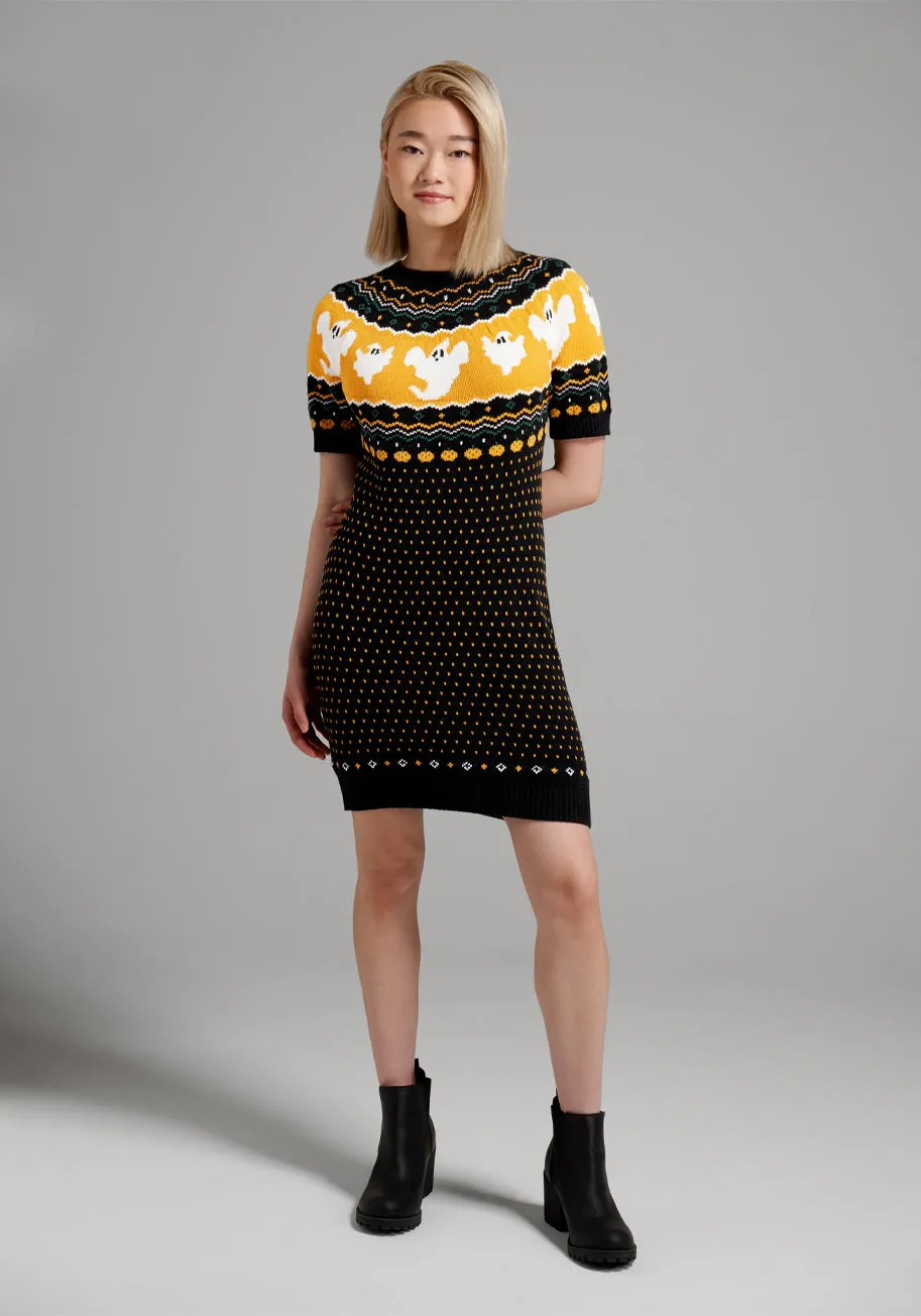 Jump Scare Short Sleeve Fair Isle Sweater Dress