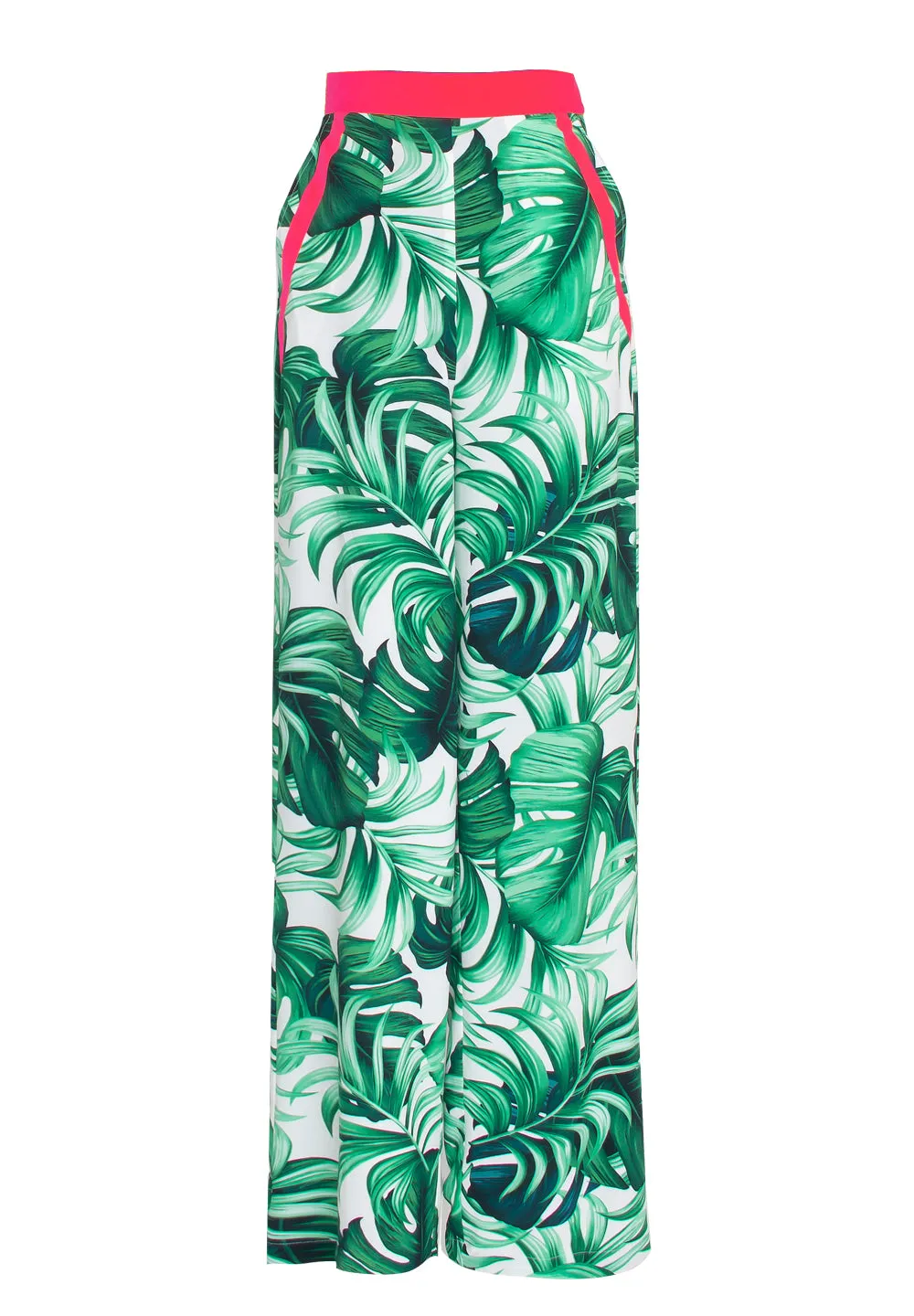 Jungle - Monstera White / Green Pants (Neon Coral)