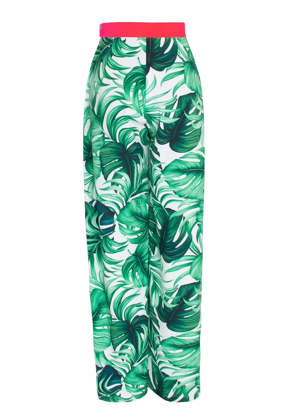 Jungle - Monstera White / Green Pants (Neon Coral)