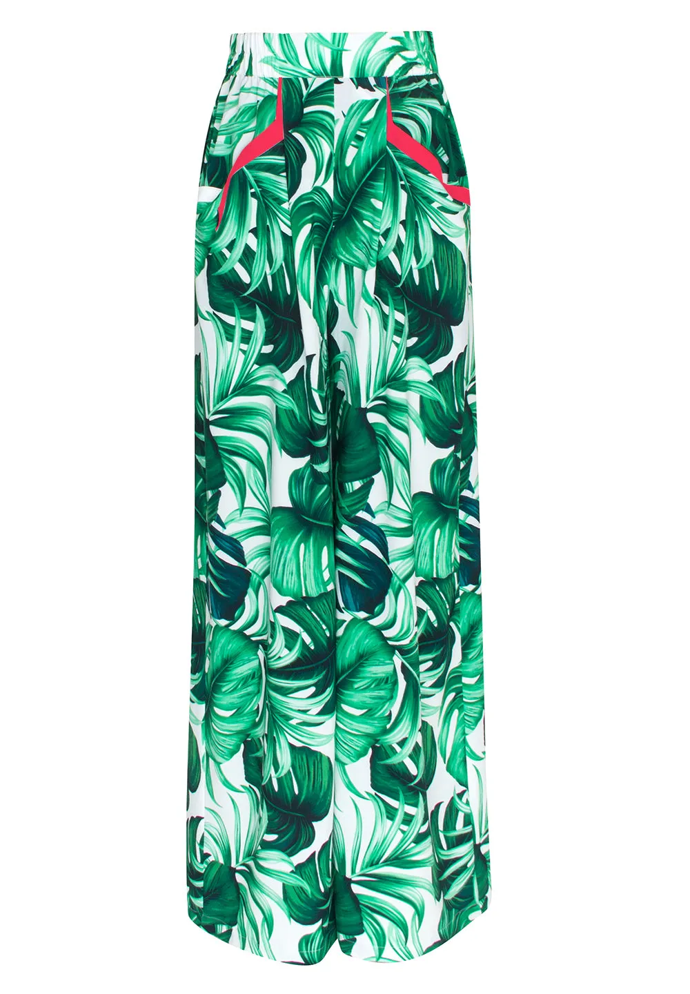 Jungle - Monstera White / Green Pants (Neon Coral)