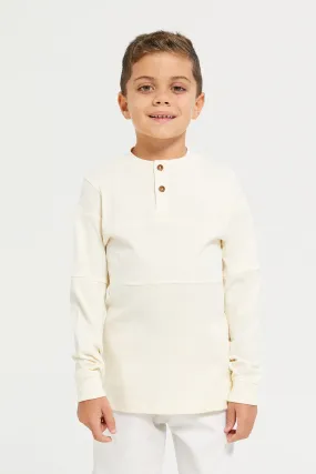 Junior Boys White Long Sleeve Cut & Sew Mandarin Tshirt