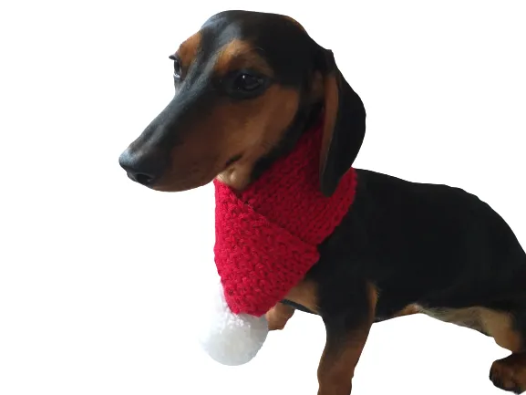 Knitted christmas winter dog scarf with pompom