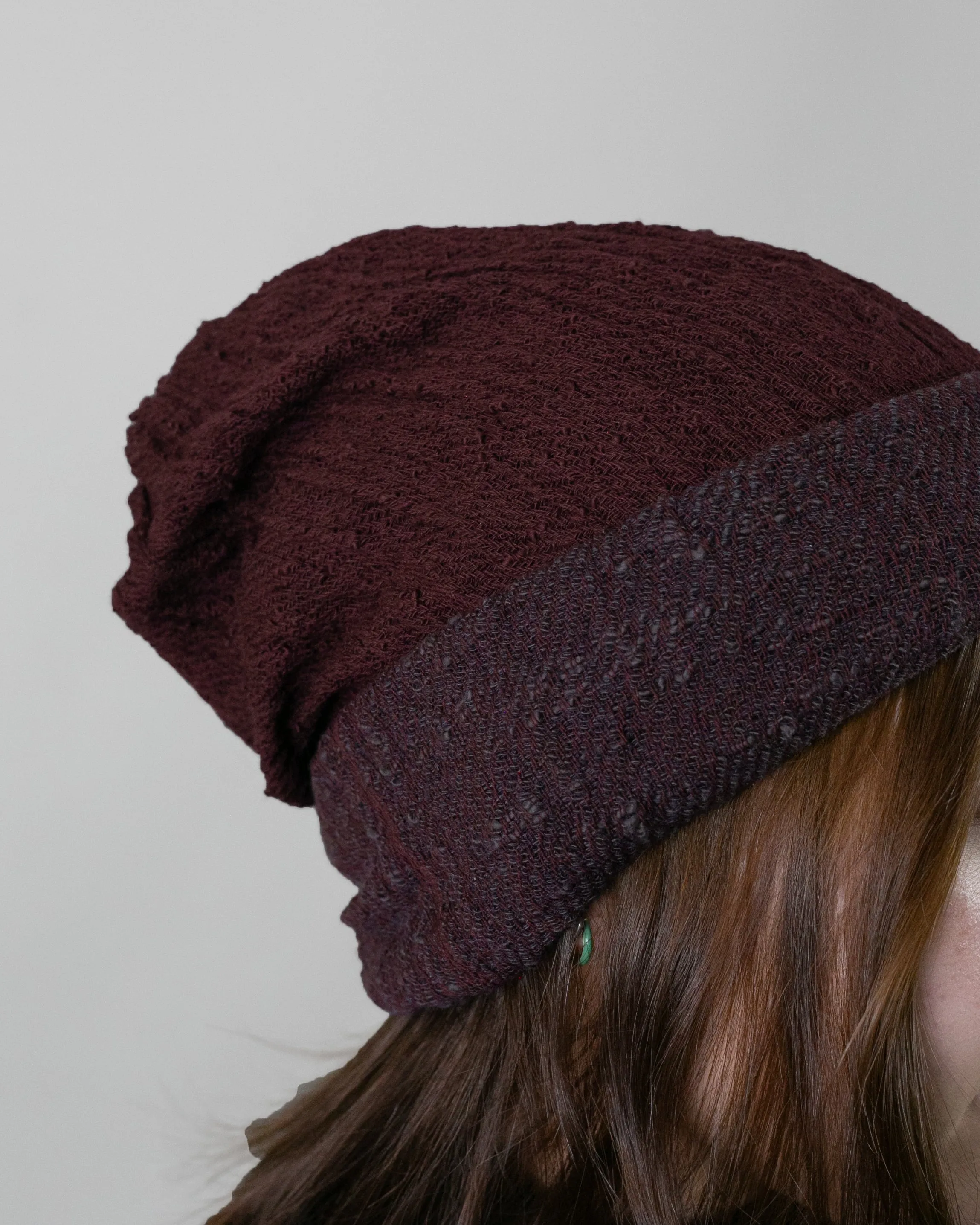 Kobo Oriza Knit Cap, Multi Functional, Cotton, Split Maroon and Cocoa Brown , 9˝