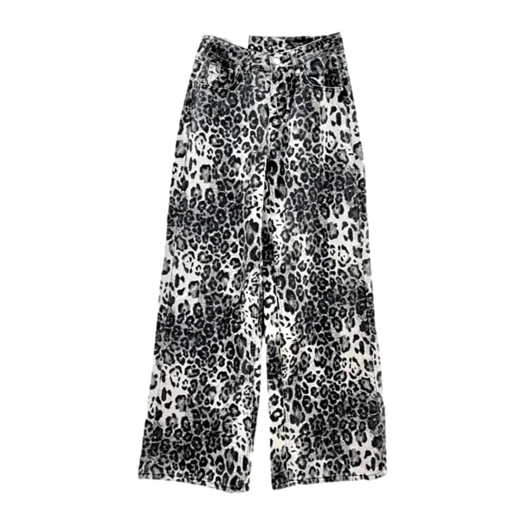 Leopard-print painted jean pants for ladies