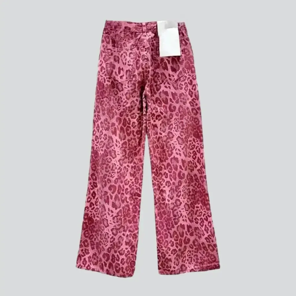 Leopard-print painted jean pants for ladies