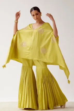 Lime Green Embroidered Cotton Silk Sharara Set