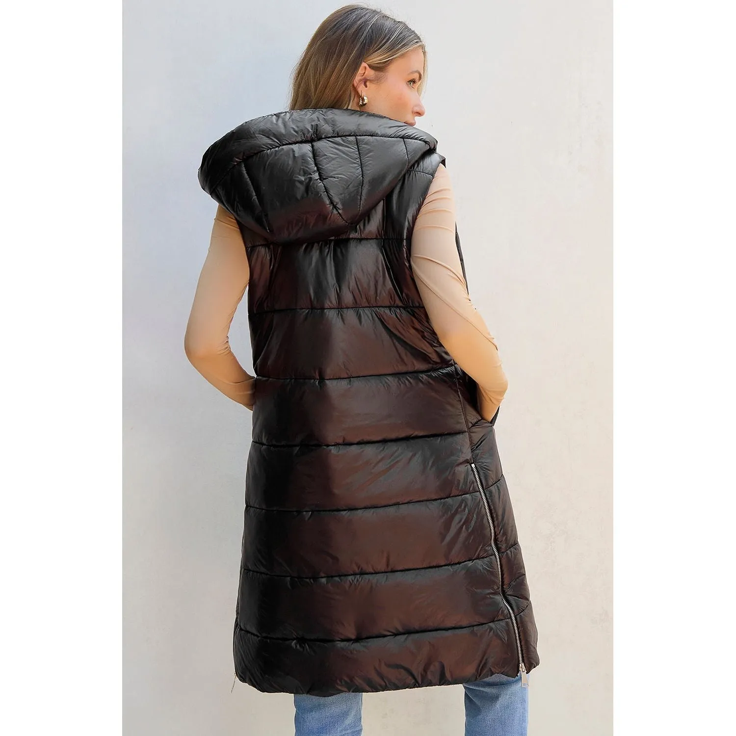 Love At Last Hooded Long Quilted Vest Coat