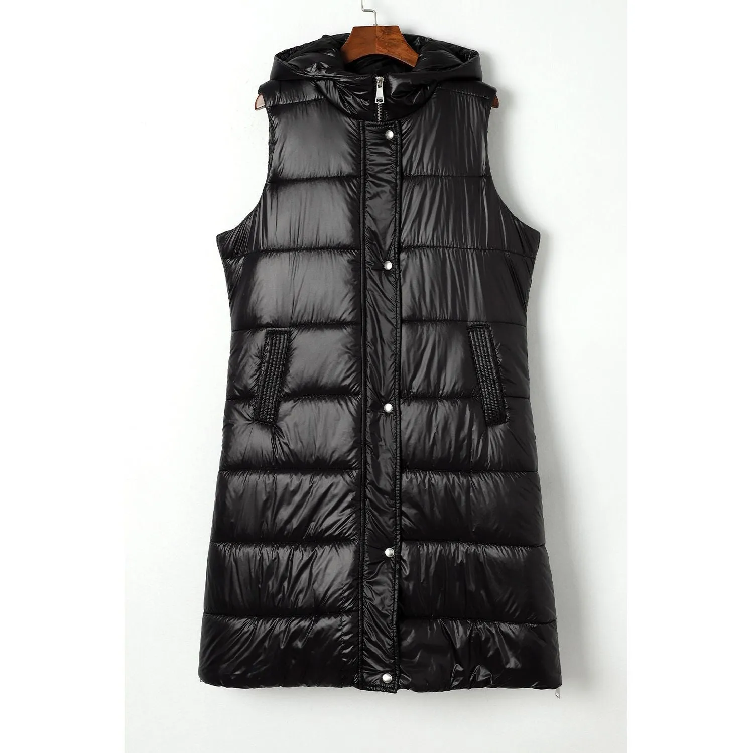 Love At Last Hooded Long Quilted Vest Coat