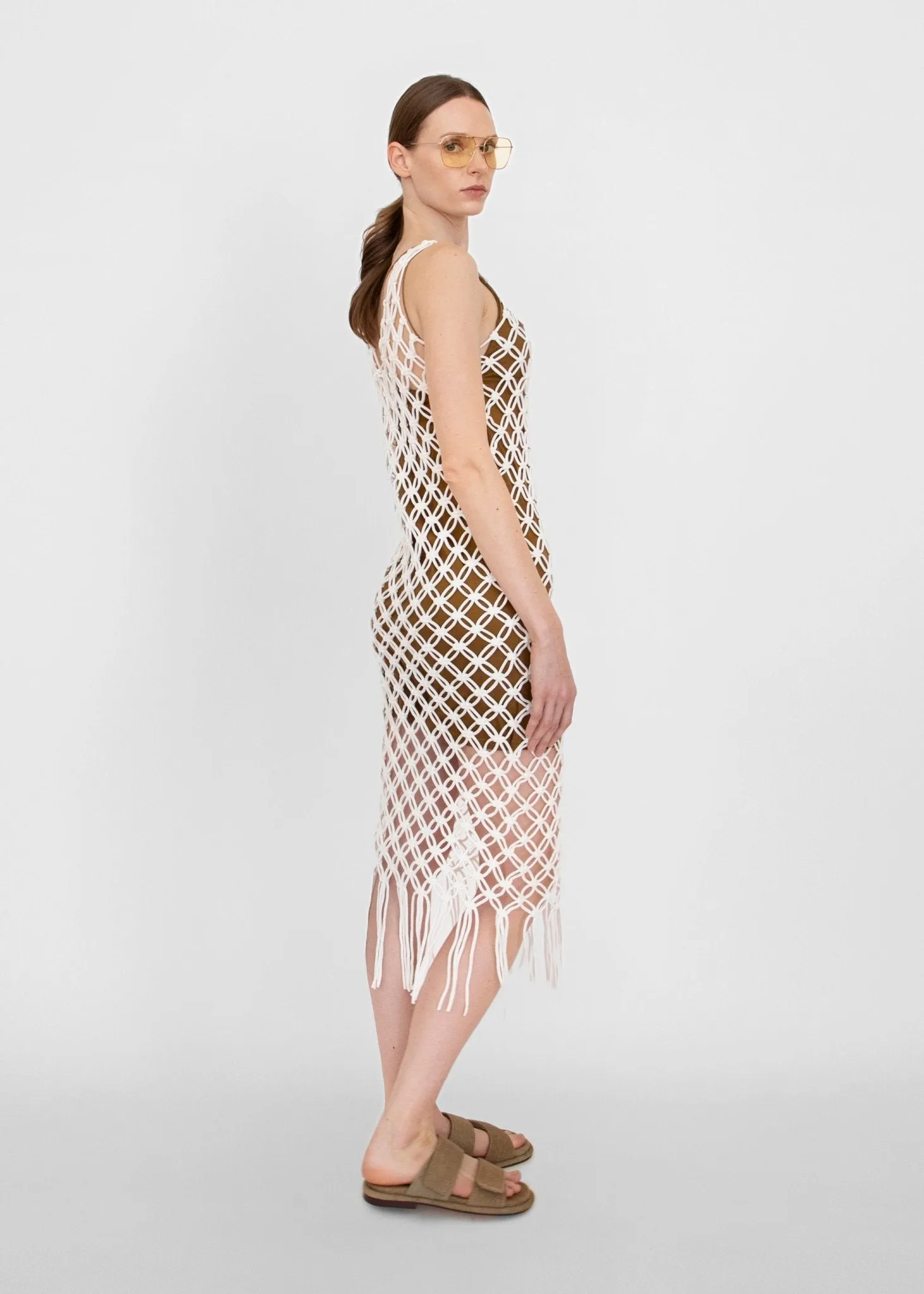 Macrame Knit Dress in Ivory