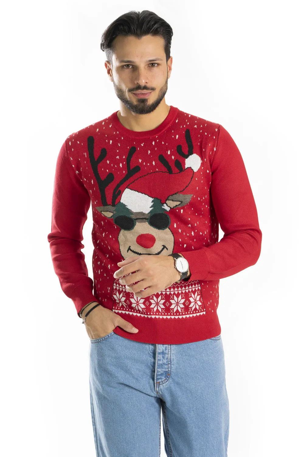 Maglione Uomo Natale ''Renne'' Girocollo Art. Mg129