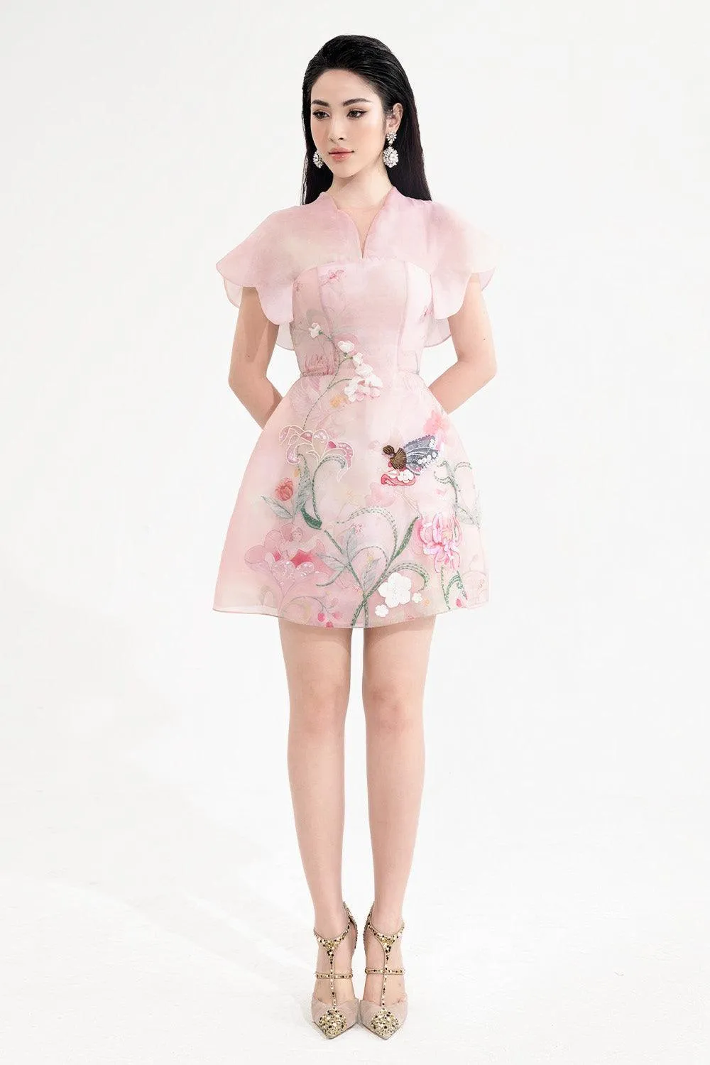 Marina A-line Flutter Sleeved Organza Mini Dress