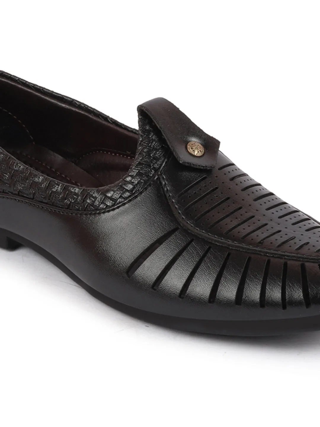 Men Black Laser Cut Knitted Design Ethnic Wedding Slip On Juttis and Mojaris