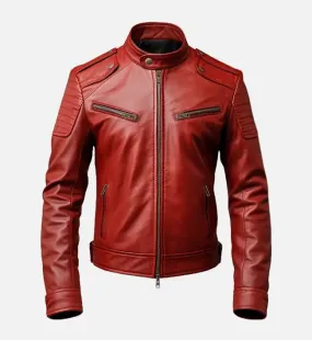 Men's Red Leather Biker Jacket