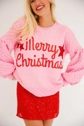 MERRY CHRISTMAS STAR QUILTED PULLOVER