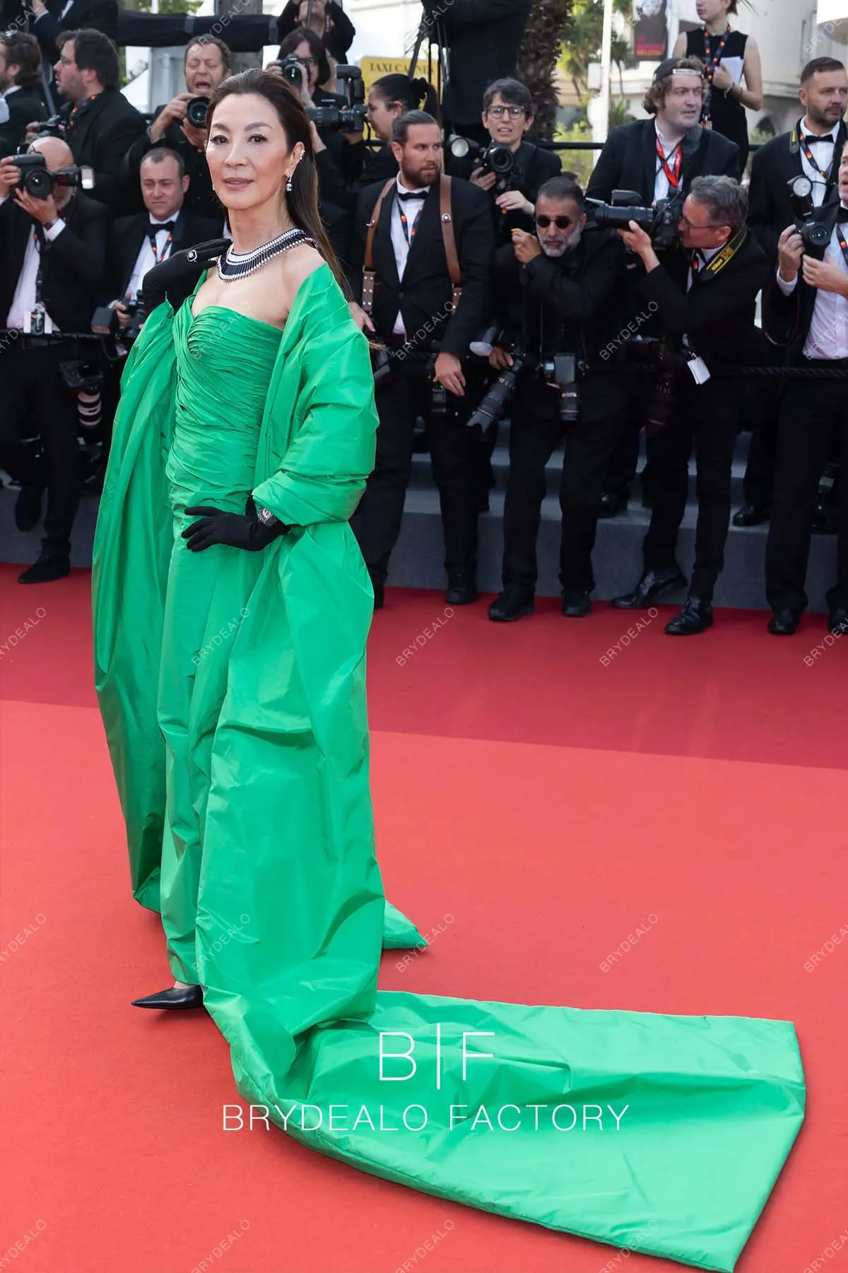 Michelle Yeoh 2023 Cannes Film Festival Jungle Green Taffeta Red Carpet Dress