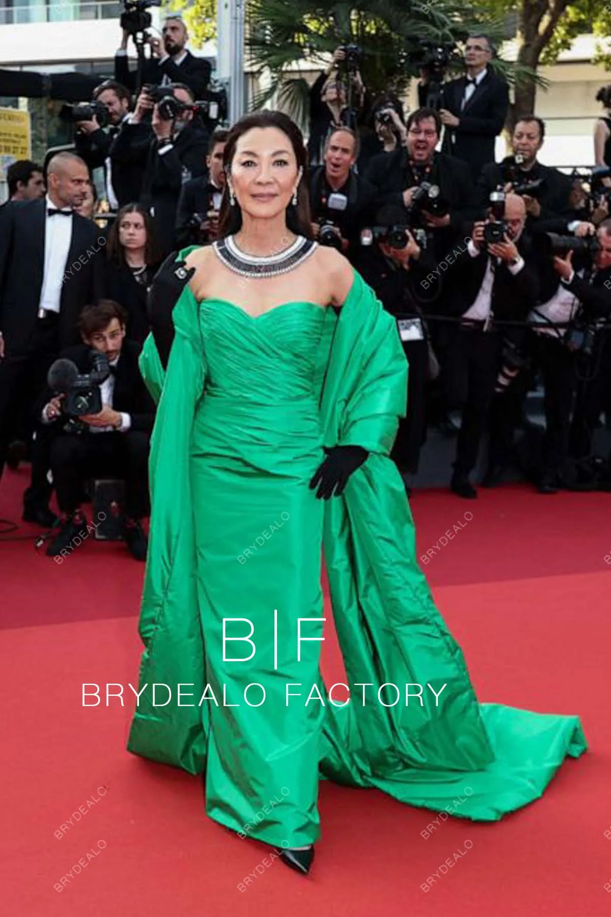 Michelle Yeoh 2023 Cannes Film Festival Jungle Green Taffeta Red Carpet Dress