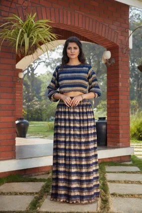 Navy Blue Imported Indo Western Ready To Wear Skirt With Crop Top