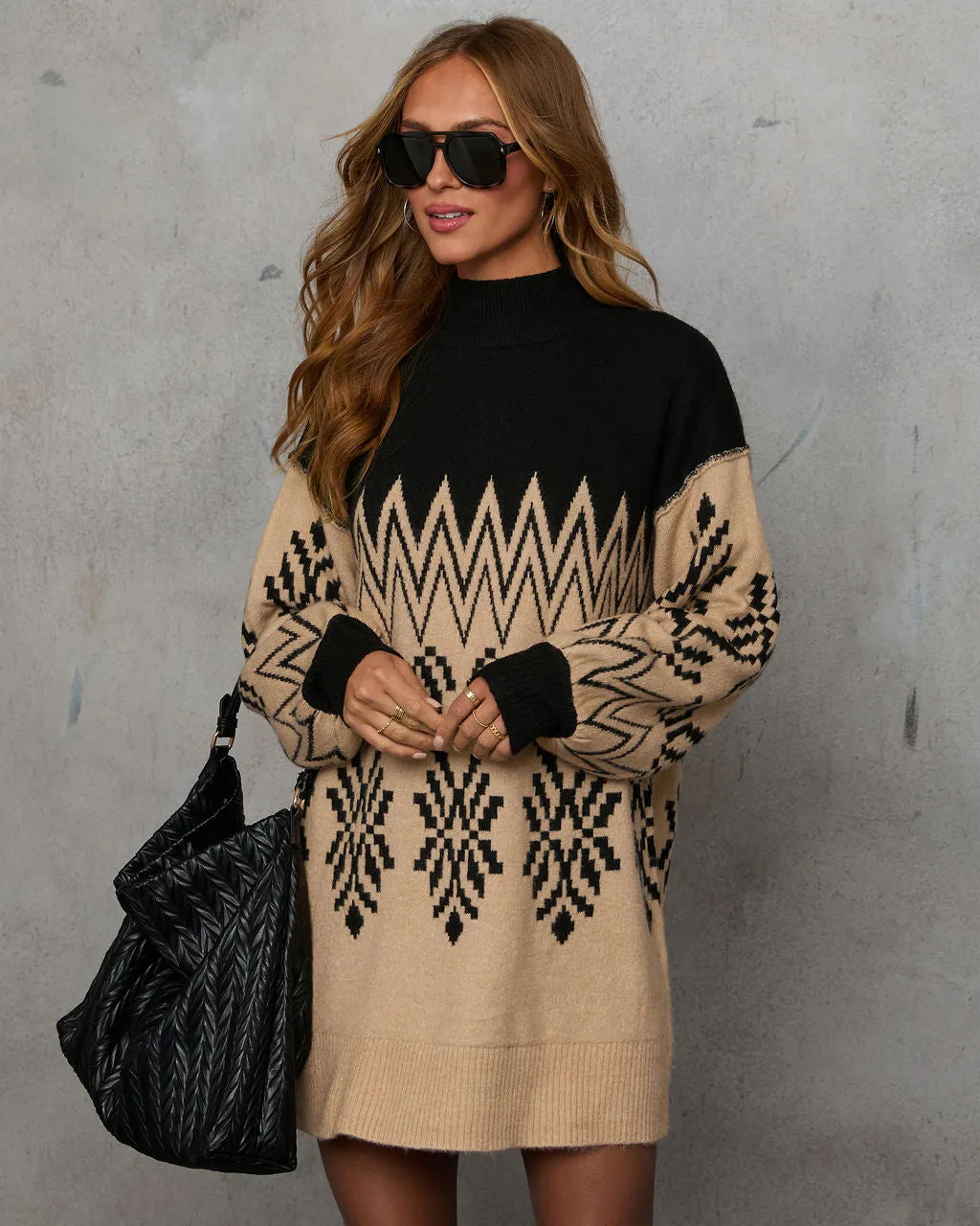 Nelma Abstract Mockneck Sweater Dress