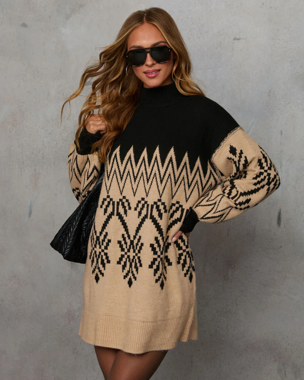 Nelma Abstract Mockneck Sweater Dress