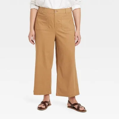 New - Ava & Viv Womens Plus High Rise Regular Crop Cropped Wide-Leg Pants