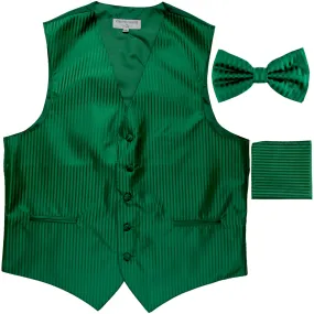 New Men's Formal Vest Tuxedo Waistcoat_bowtie & hankie set stripes emerald green