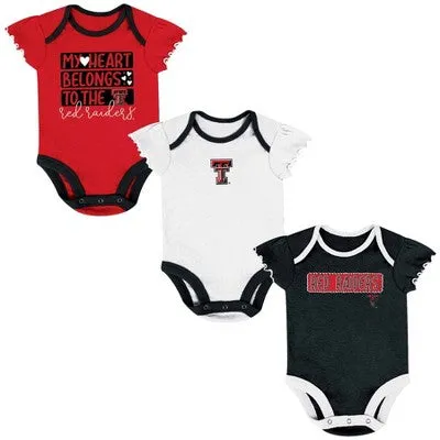 New - NCAA Texas Tech Red Raiders Infant Girls' 3pk Bodysuit Set - 6-9M