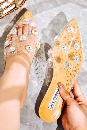 Nude Womens Rhinestone Closed Pointy Toe Mules Sierra