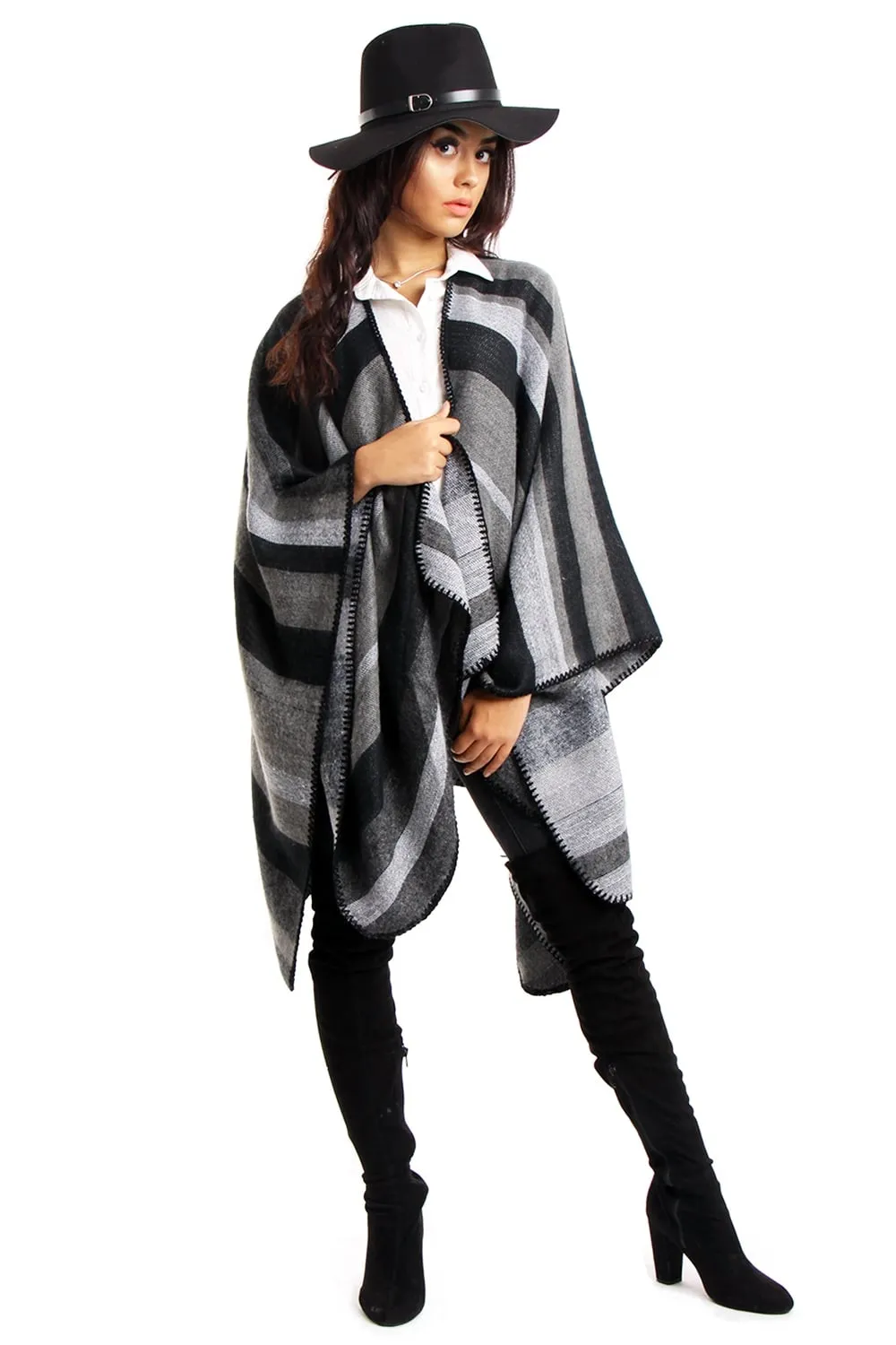 Oversized Grey Stripe Blanket Cape