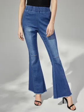 Plain Ripped High Waist Flare Leg Jeans