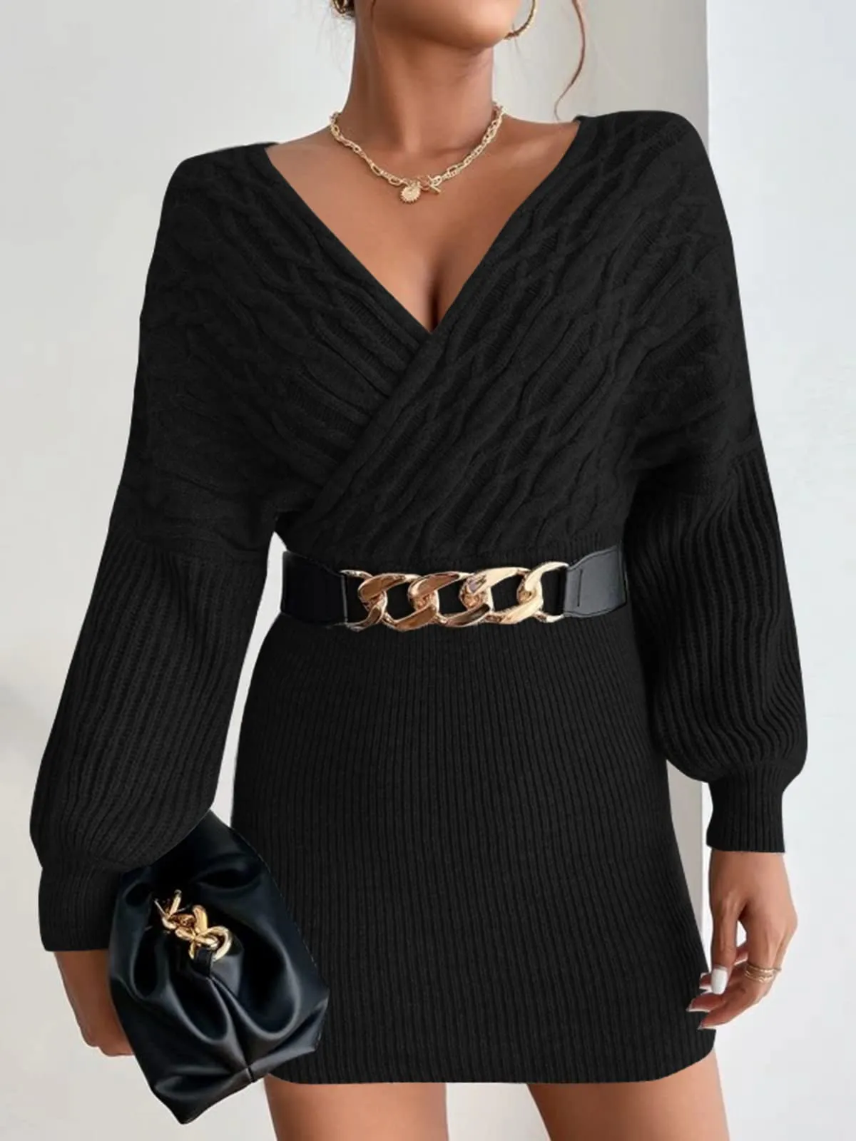 Pleated Casual Batwing Sleeve Dress