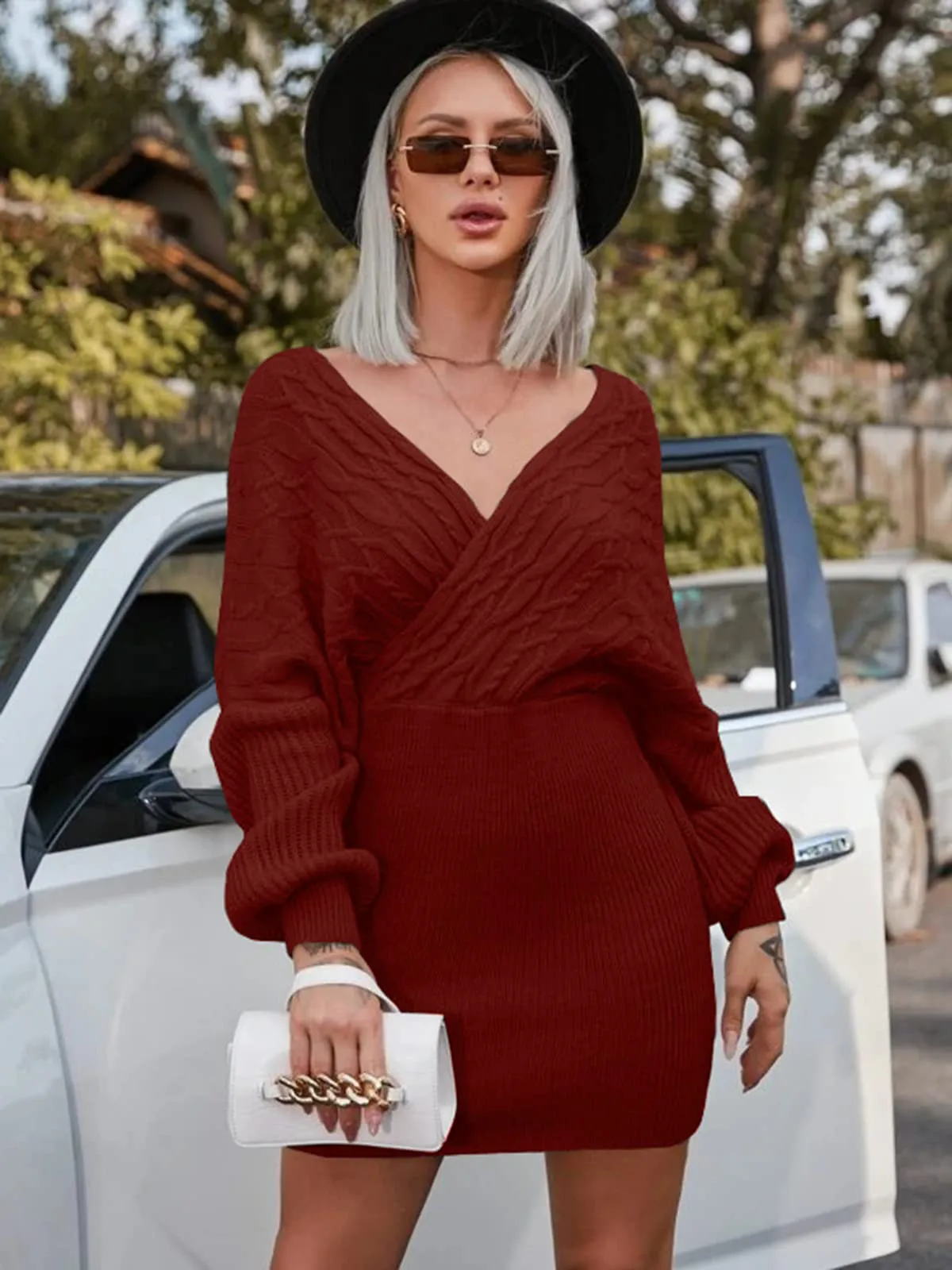 Pleated Casual Batwing Sleeve Dress