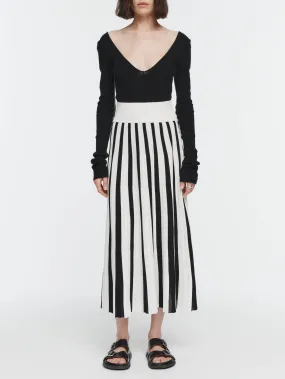 Pleated Mesh Skirt in Ivory & Black Stripe