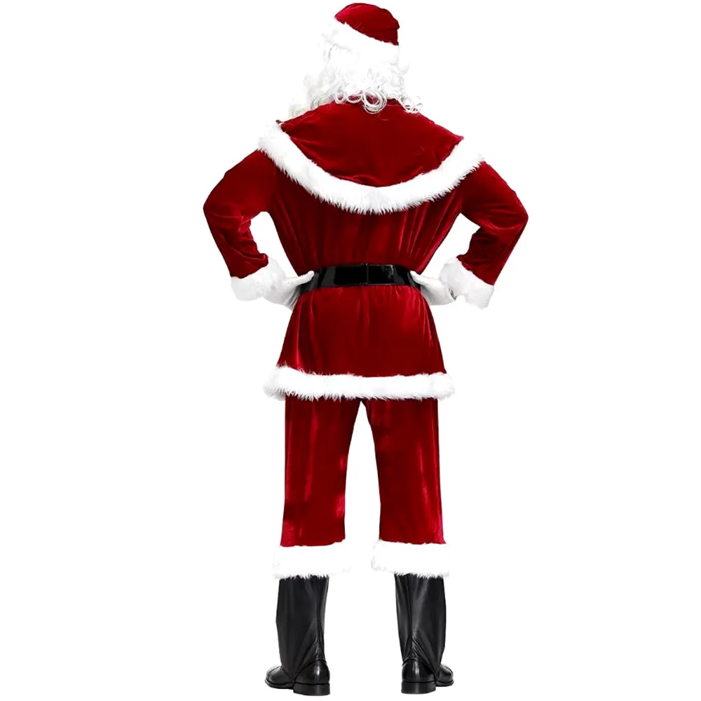 Plus Size Deluxe Velvet Adults Christmas Costume Cosplay Couple Santa Claus Clothes Fancy Dress Xmas Uniform Suit for Men Women