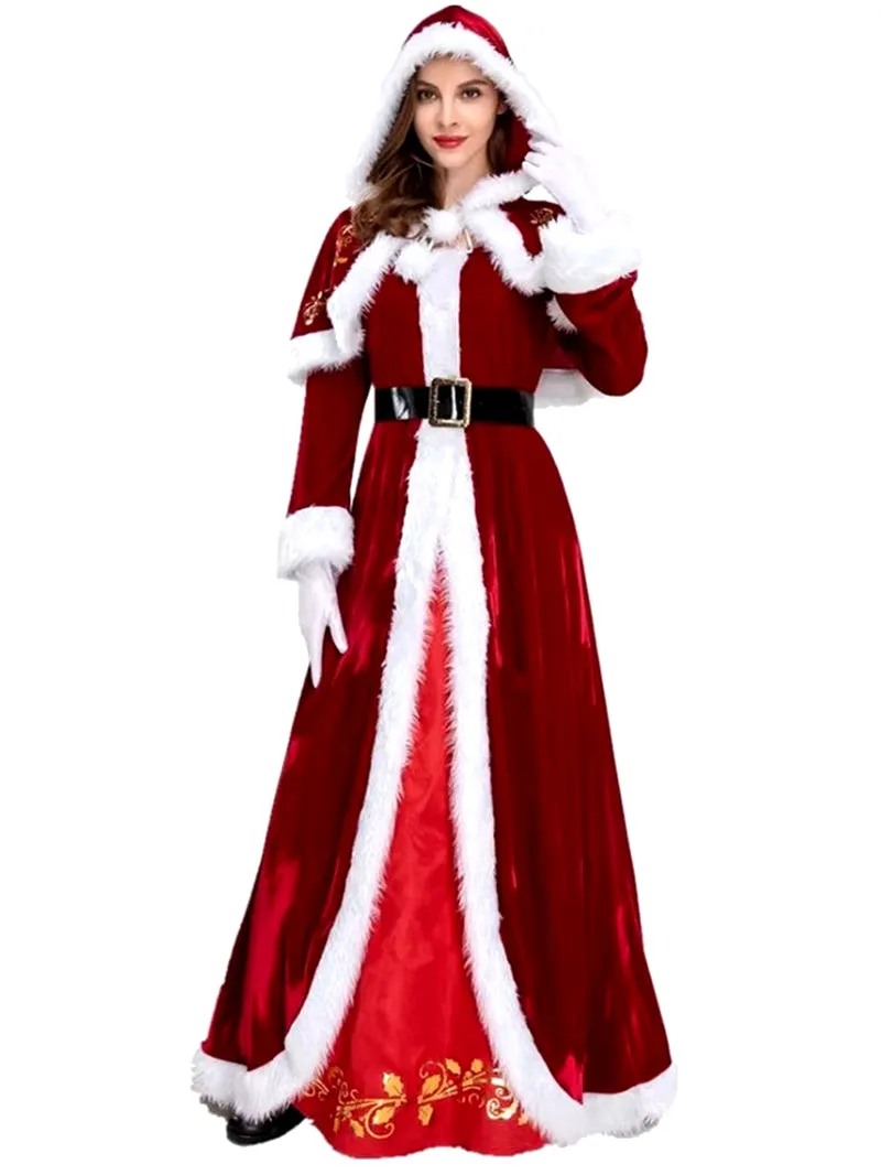 Plus Size Deluxe Velvet Adults Christmas Costume Cosplay Couple Santa Claus Clothes Fancy Dress Xmas Uniform Suit for Men Women