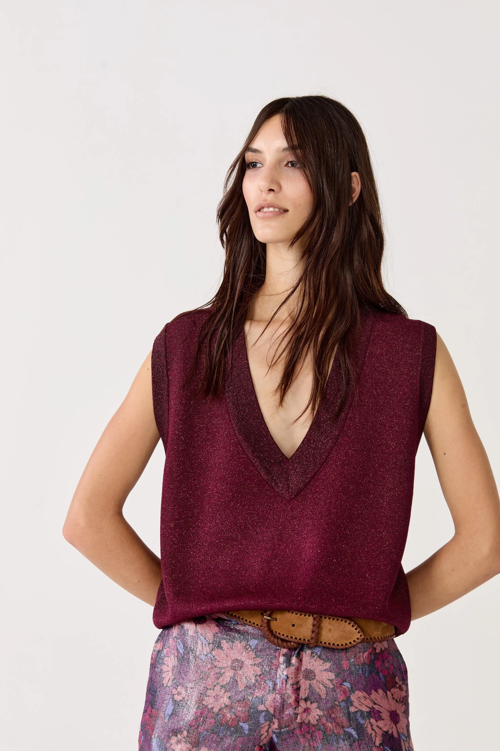 Preppy Lurex Knitted Vest - Rosso