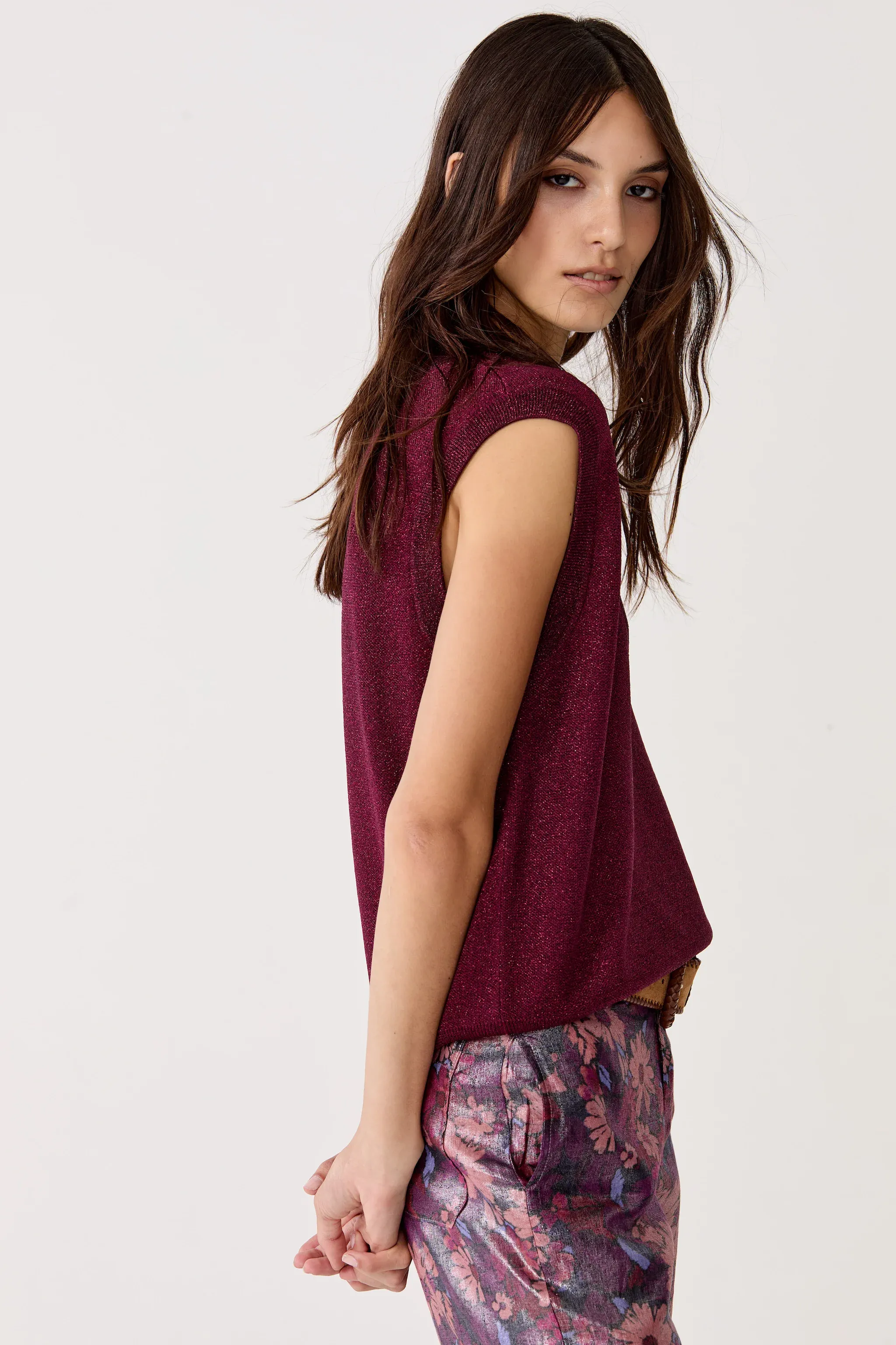 Preppy Lurex Knitted Vest - Rosso