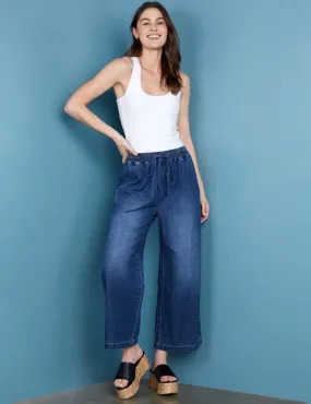 Pull on Denim Cropped Wide Leg Jeans